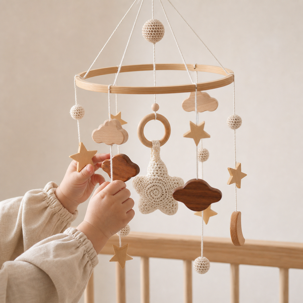 Skandinavisches gehäkeltes Baby-Mobile fürs Kinderbett