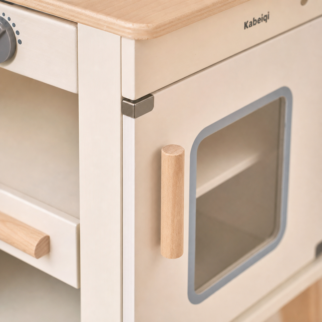 Holzküche mit Kühlschrank