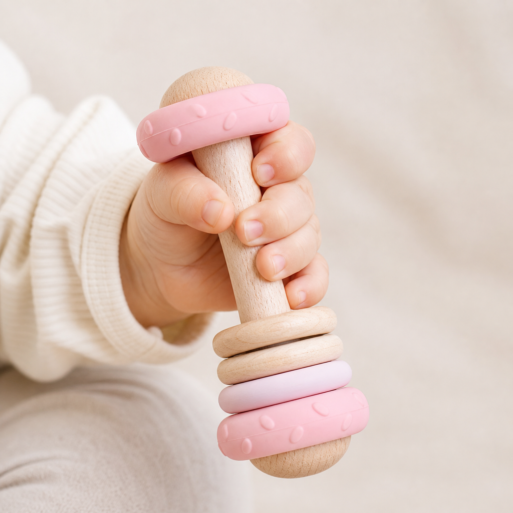 Wood & Silicone Baby Rattle Teether